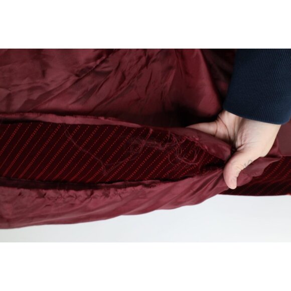 Vtg 90s Y2K Red Balls On Fire Mens Large Distressed Velour Wonka Trench Coat - Picture 12 of 16